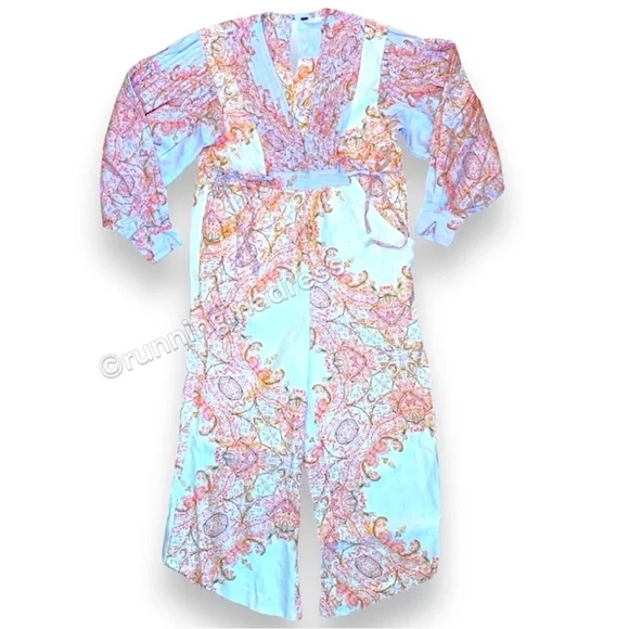 NWOT Free People Blooming Fields Ballon Sleeve Jumpsuit In Floral Combo Small